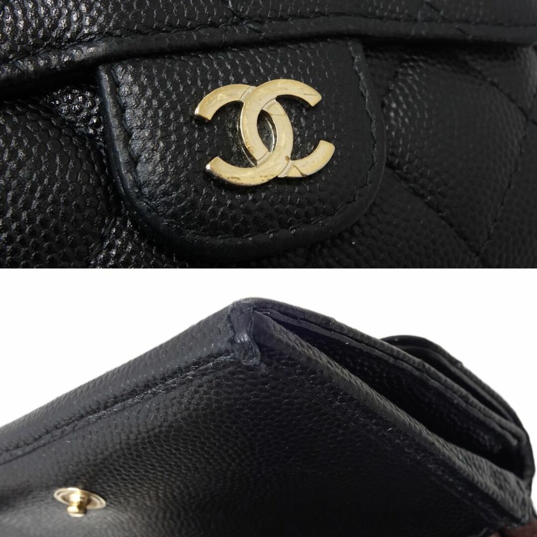 シャネル CHANEL マトラッセ クラシックスモールウォレット A84401 三つ折り財布 キャビアスキン ブラック / 083642