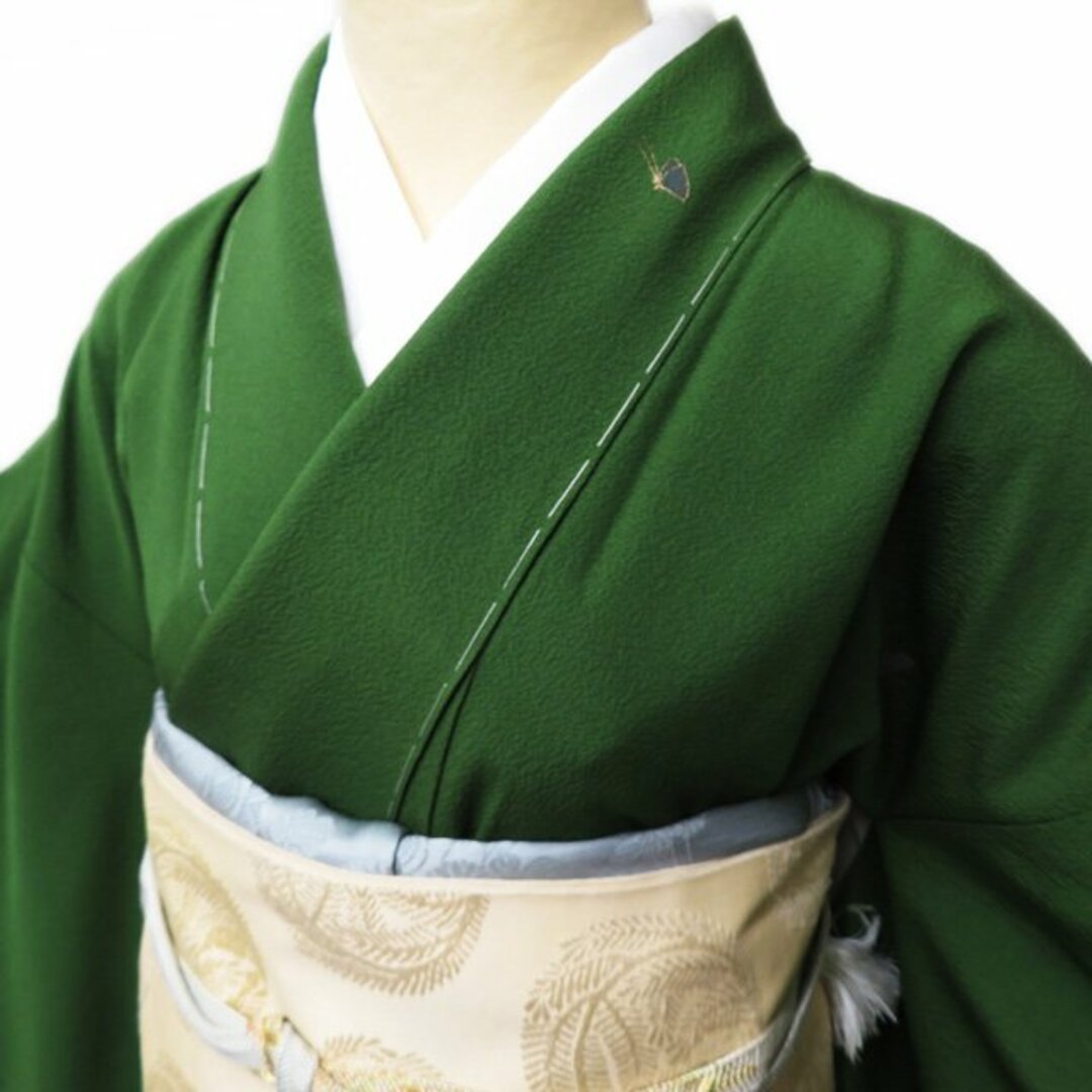 付下げ 付け下げ 訪問着 未使用 正絹 袷 ジュサブロー 辻村壽三郎 蝶の図 松葉色 身丈155cm 裄64cm SA きもの北條 A893-2