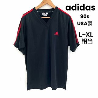 アディダス(adidas)の90s USA製  adidas Tシャツ 刺繍ロゴ スリーライン ブラック M(Tシャツ/カットソー(半袖/袖なし))