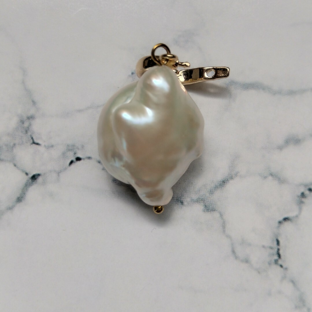 2way　大珠　中空淡水真珠　クリッカー　ネックレス ハンドメイドのアクセサリー(ネックレス)の商品写真