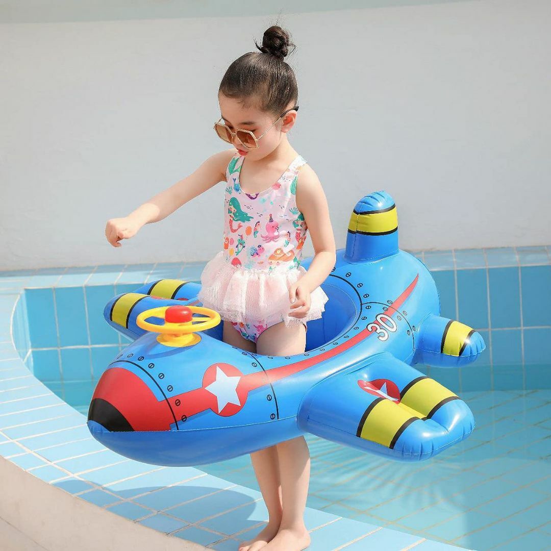 【色:②ブルー】浮き輪 子供 うきわ 1-6歳 飛行機型浮き輪 かわいい おしゃ 2
