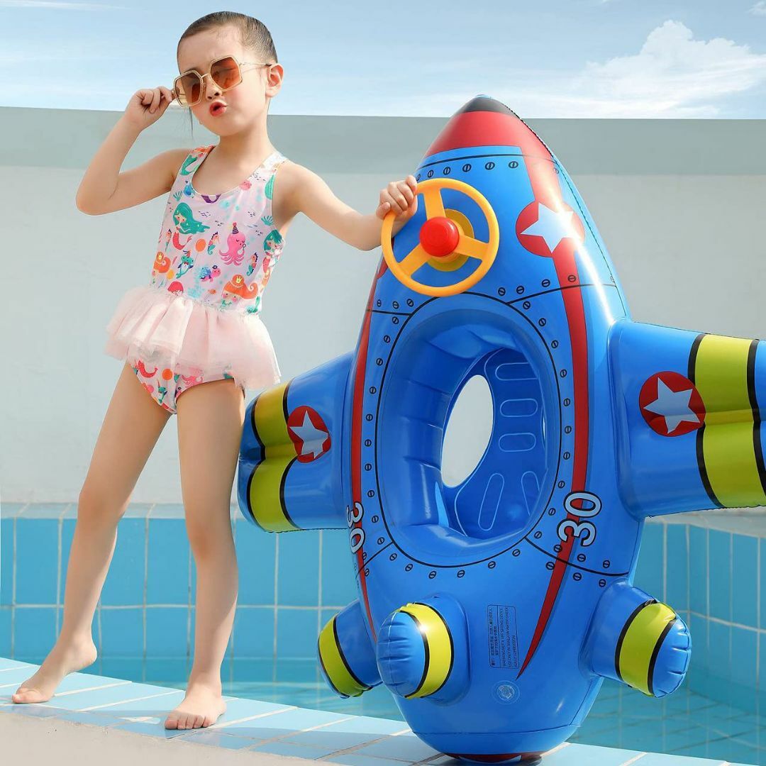 【色:②ブルー】浮き輪 子供 うきわ 1-6歳 飛行機型浮き輪 かわいい おしゃ 3