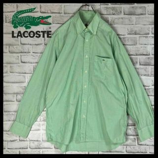 ラコステ(LACOSTE)の【人気パステルカラー】ラコステ⭐︎ストライプシャツ長袖　緑　刺繍ロゴ　M66(シャツ)