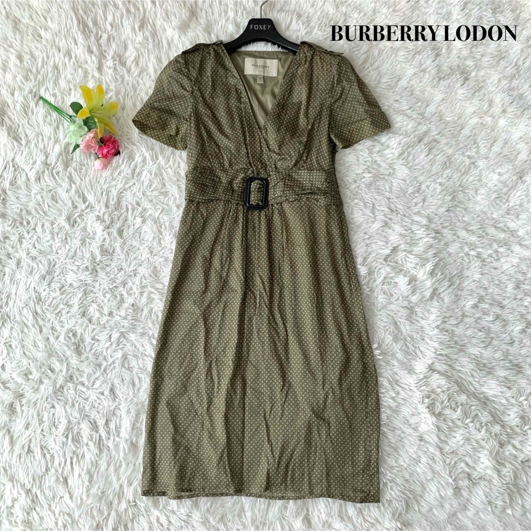 BURBERRY - 【極美品】バーバリーロンドン 膝丈 ワンピース 総柄