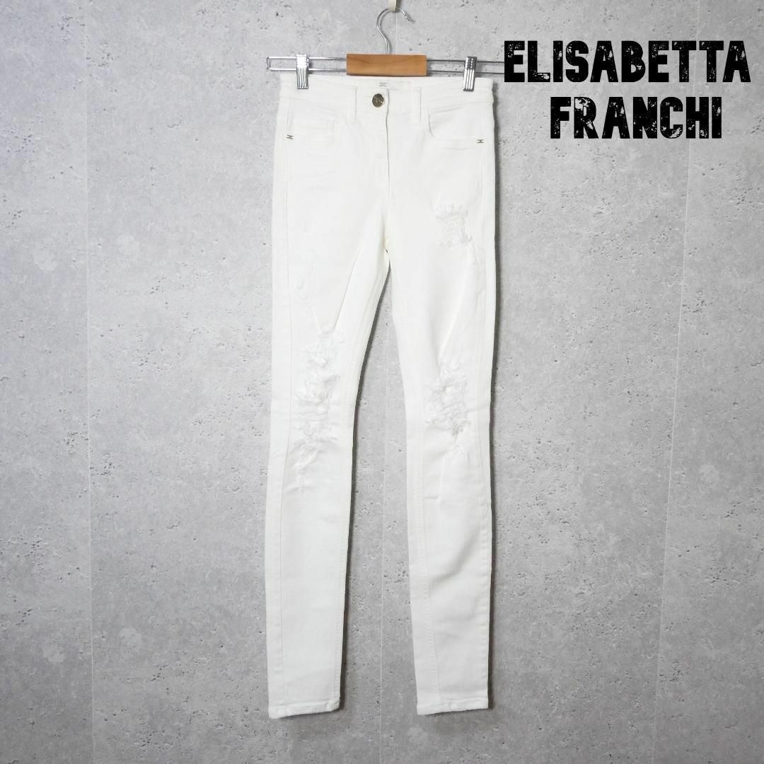 美品 ELISABETTA FRANCHI ストレッチ スキニー デニムパンツ