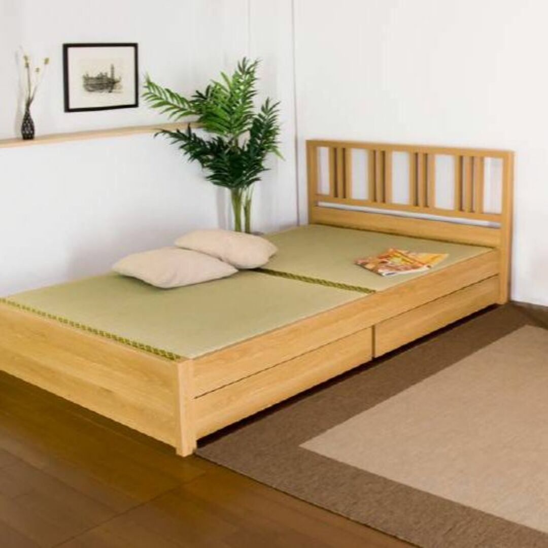 在庫処分 格子パネル引出付畳ベッド ダブル 日本製