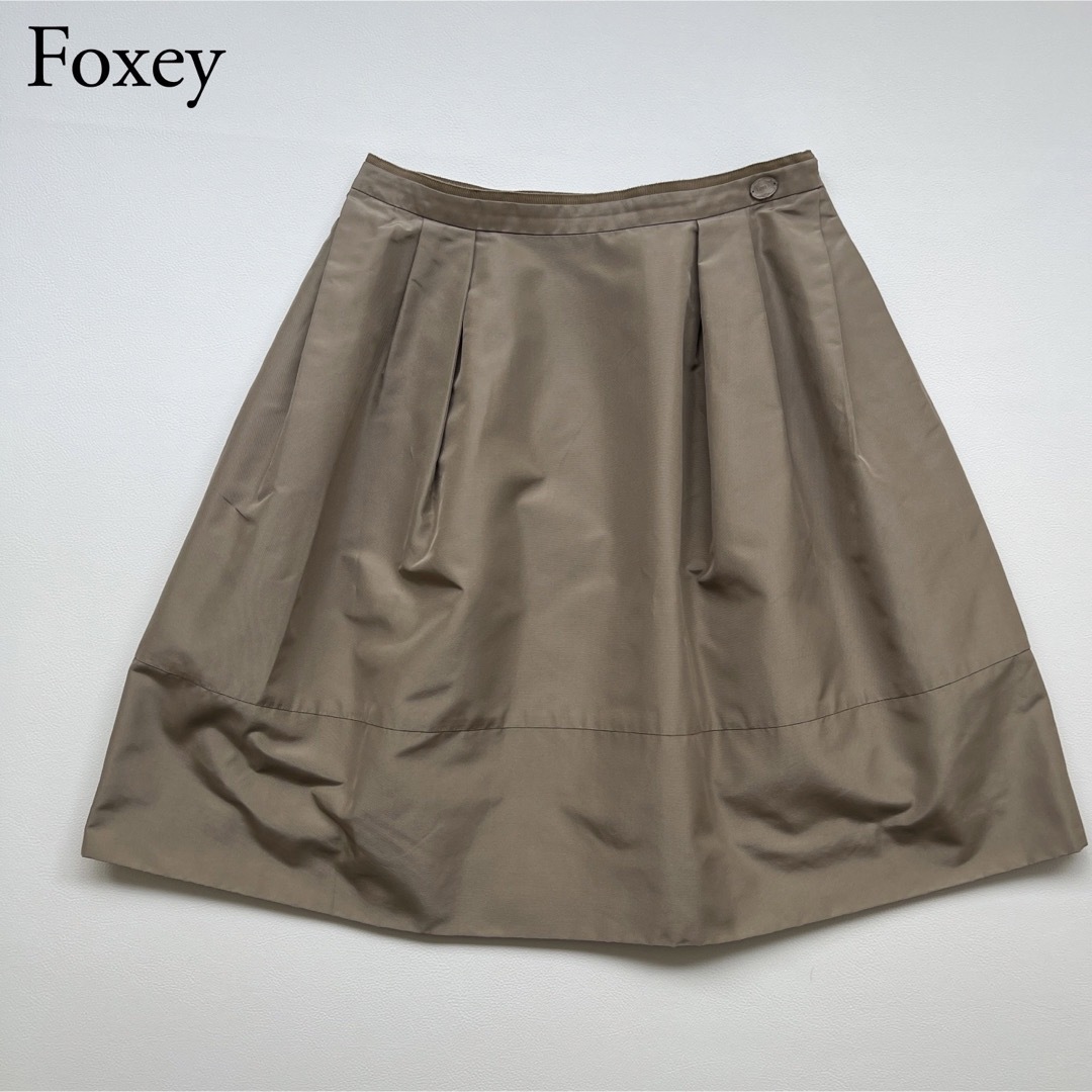 【美品】 Foxey フォクシー　フレアスカート ベルフラワー　アッシュモカ39ω