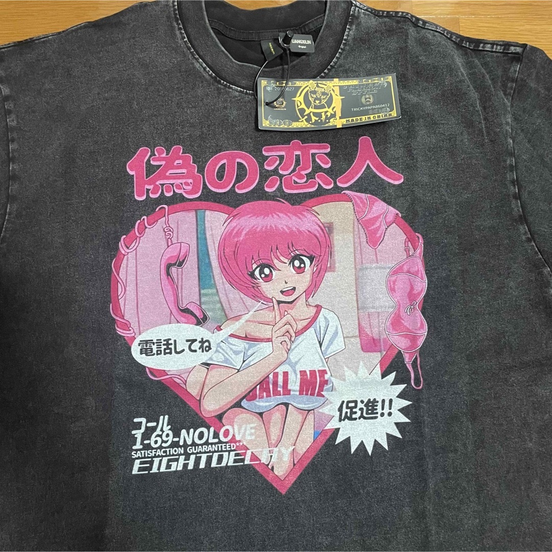 オーバーサイズ レトロアニメ風　可愛い女の子　偽の恋人Tシャツ メンズのトップス(Tシャツ/カットソー(七分/長袖))の商品写真