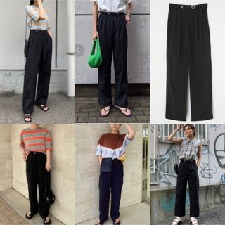 マウジー(moussy)の【MOUSSY】W BELTED STRAIGHT パンツ　ブラック(カジュアルパンツ)