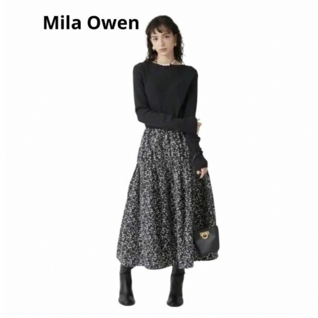 Mila Owen(ミラオーウェン)のバルーンスカートドッキングリブニットワンピース フラワー  レディースのワンピース(ロングワンピース/マキシワンピース)の商品写真