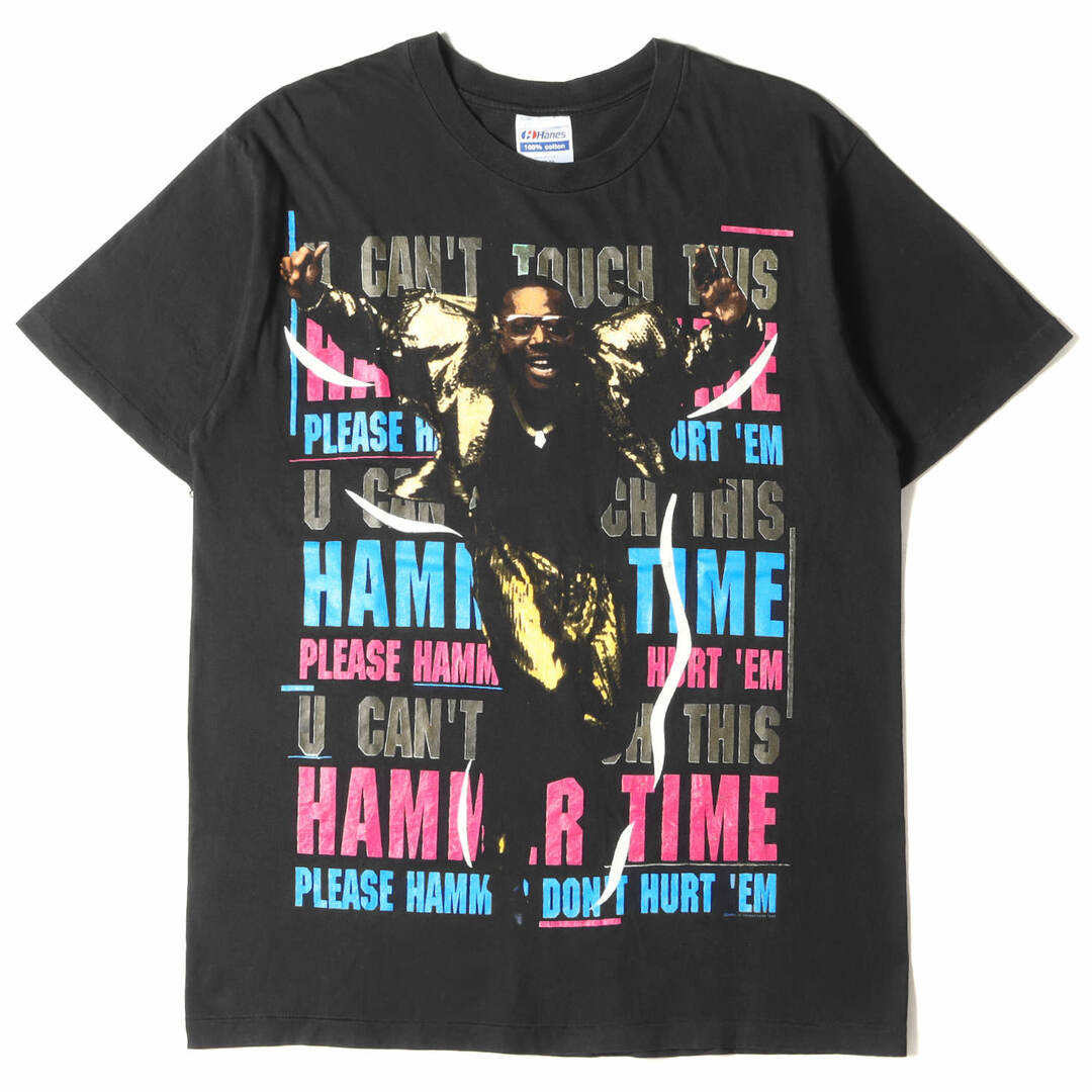 Vintage Rock Item ヴィンテージ Tシャツ サイズ:L 90s MC Hammer Please Hammer Dont Hurt Em クルーネック TシャツHanesボディ / USA製 ブラック 黒 トップス カットソー 半袖  アーティスト 【メンズ】