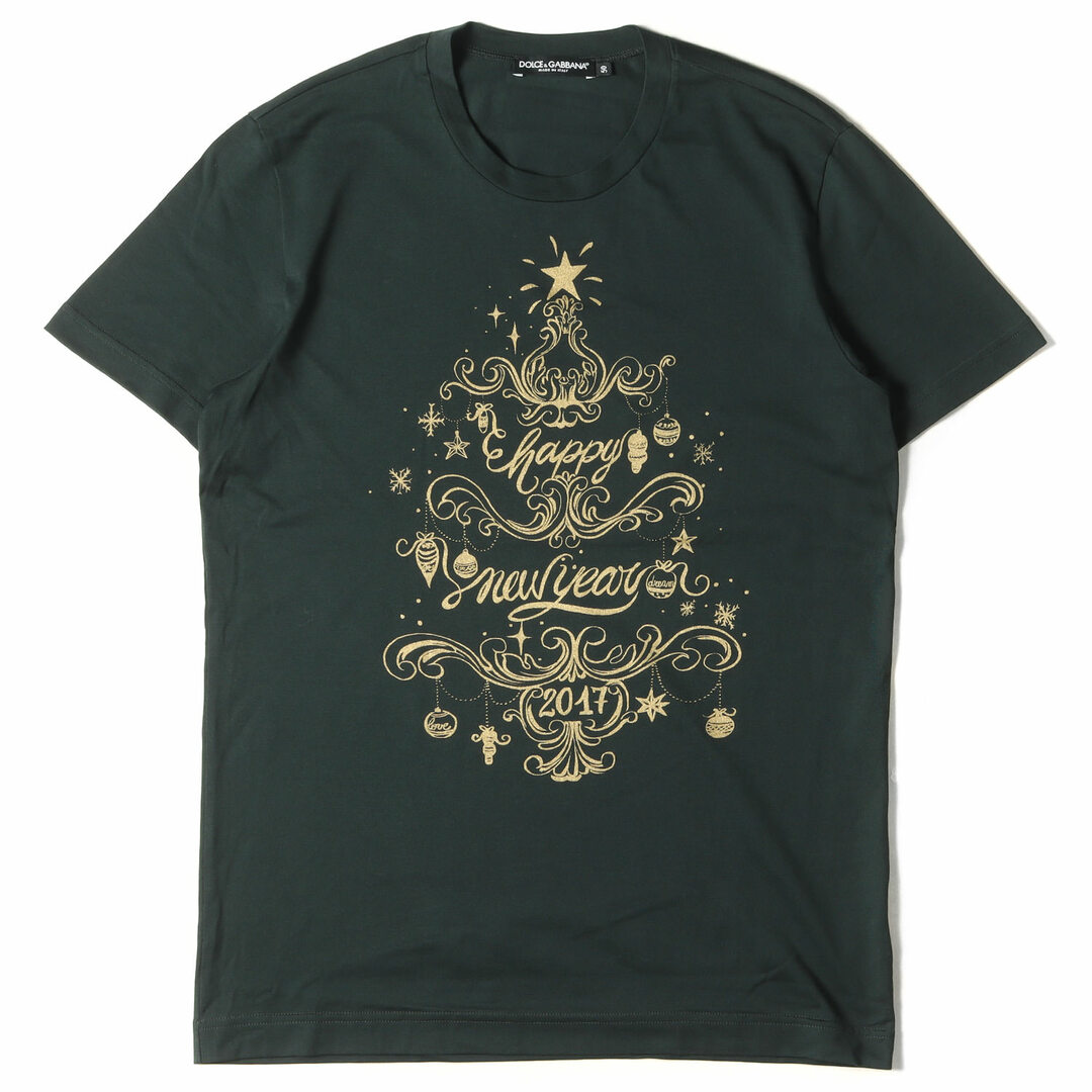 DOLCE&GABBANA ドルチェ&ガッバーナ Tシャツ サイズ:50 グラフィック プリント クルーネック Tシャツ G8EJ7T G7IBX グリーン イタリア製 トップス カットソー 半袖 【メンズ】【美品】