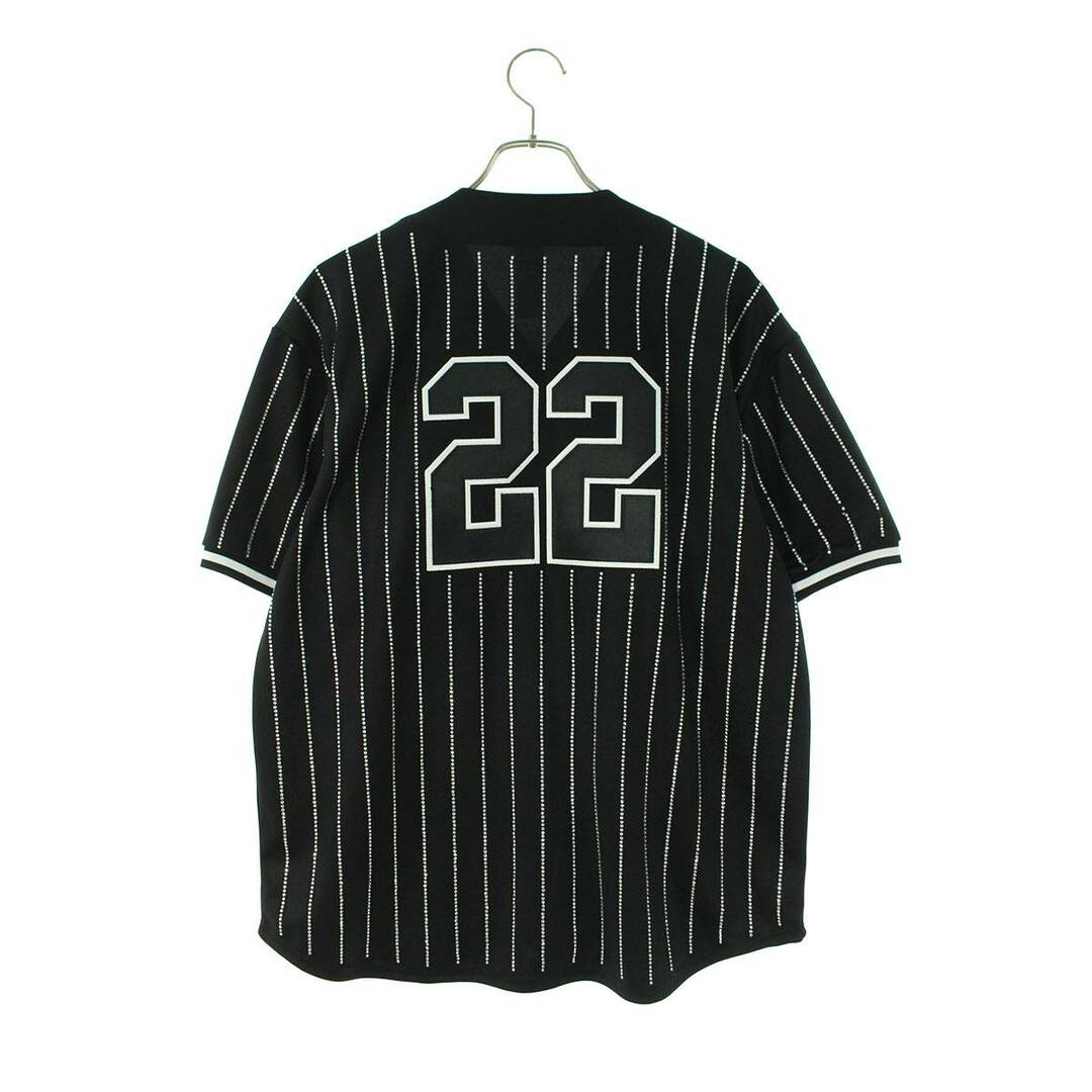 シュプリーム 22SS Rhinestone Stripe Baseball Jersey ラインストーンストライプベースボール半袖シャツ メンズ S
