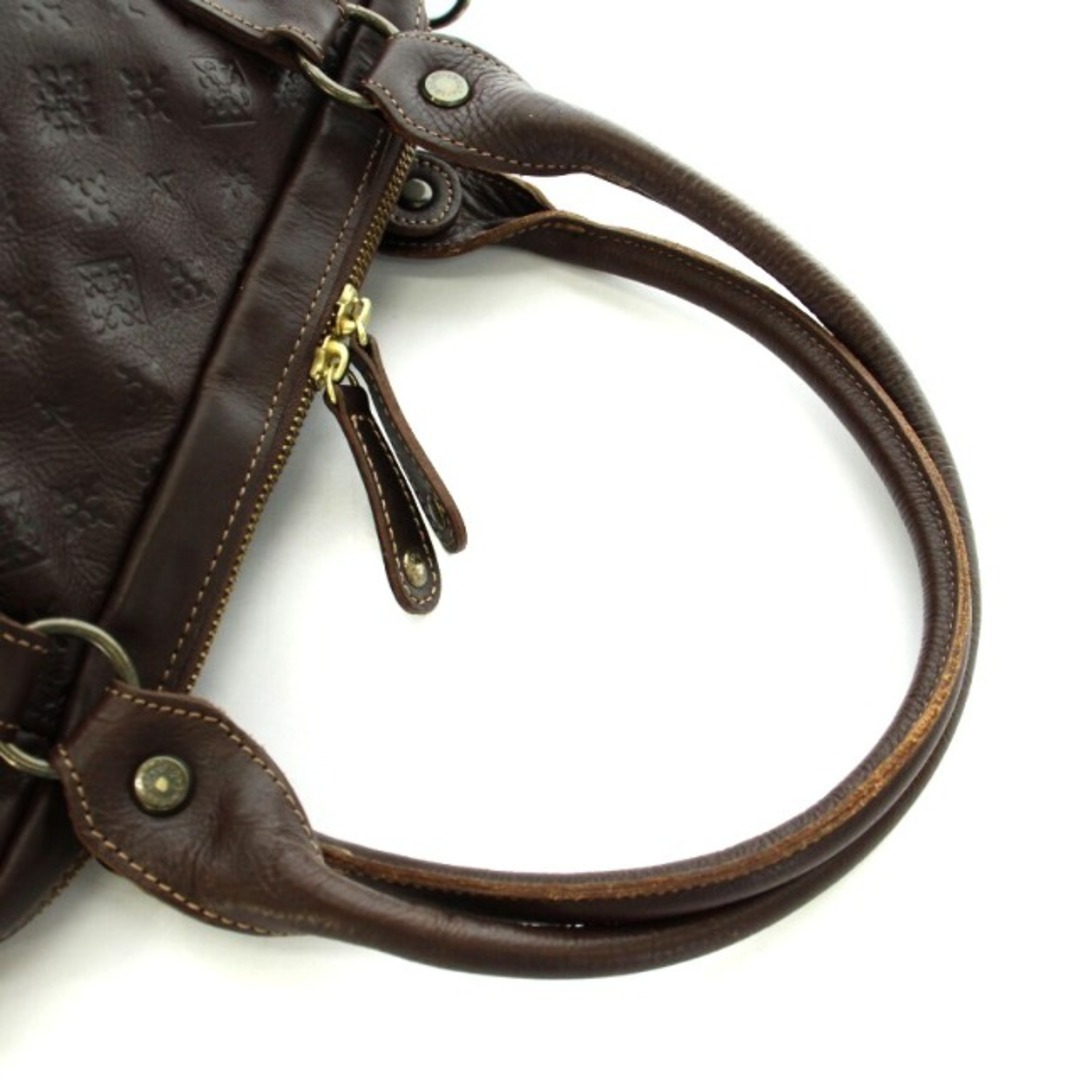 ラシット 2way ハンドバッグ ショルダーバッグ レザー 総柄 ファー 茶