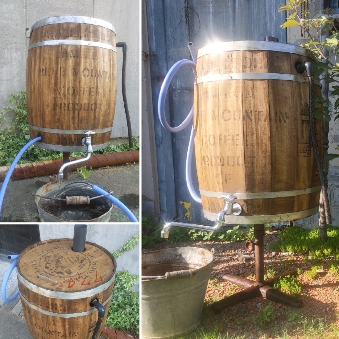 コーヒー木樽の雨水タンク 樽型 貯水タンク ガーデニング#アン コーヒー木樽の雨水タンク 樽型 貯水タンク ガーデニング#アン