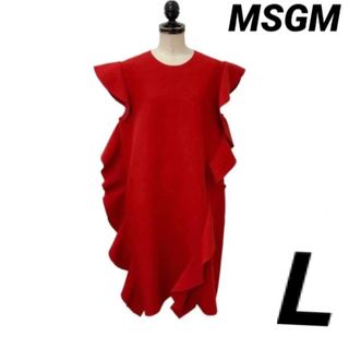 エムエスジイエム(MSGM)の【試着のみ】MSGM フリル ノースリーブワンピース　赤(ひざ丈ワンピース)