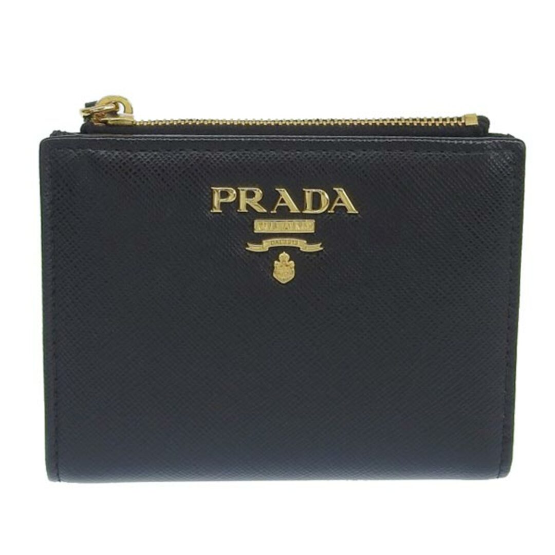 PRADA プラダ レザー 二つ折り コンパクト財布 - ブラック gy