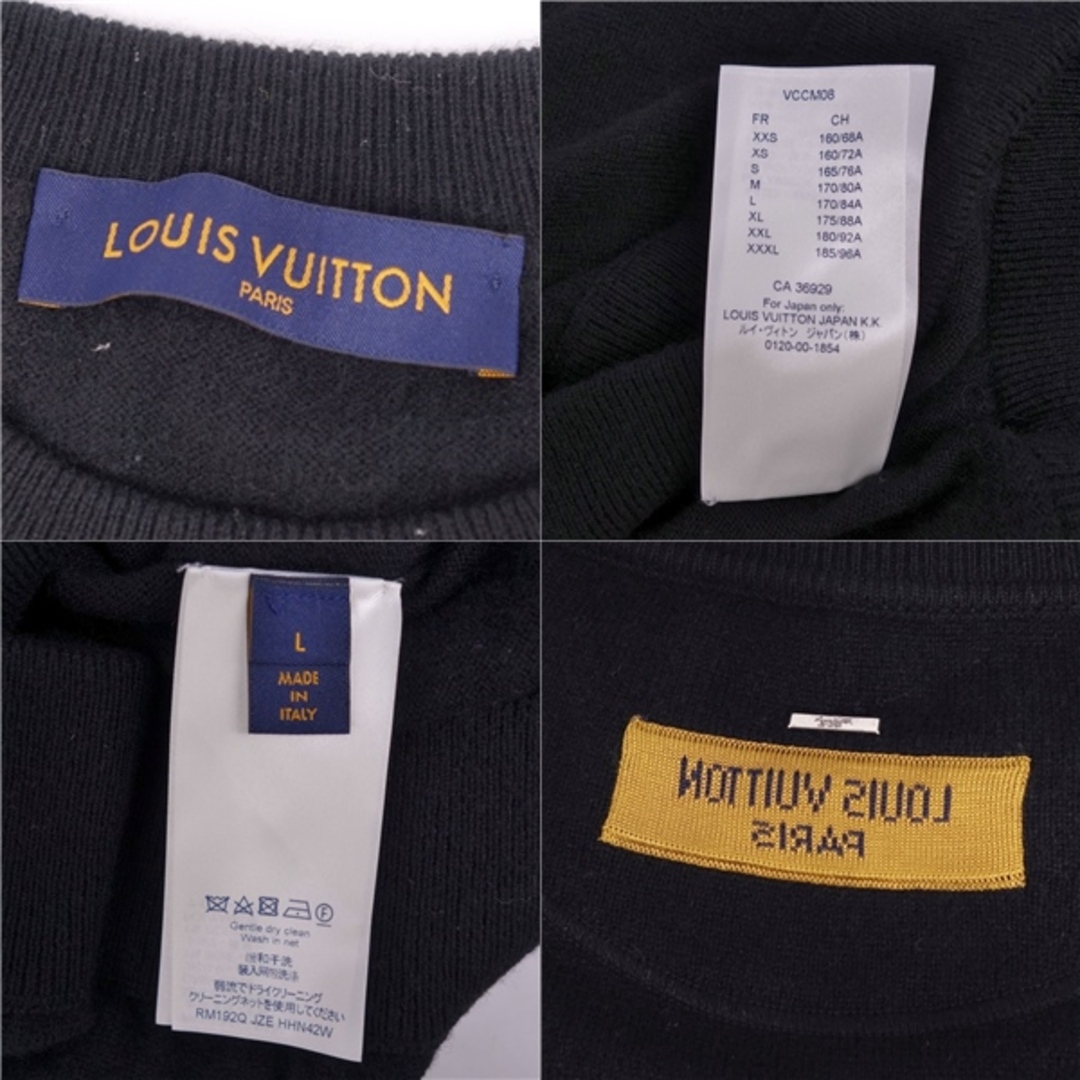 美品 ルイヴィトン LOUIS VUITTON ニット セーター ロングスリーブ インサイドアウト クルーネック カシミヤ シルク トップス メンズ L ブラック