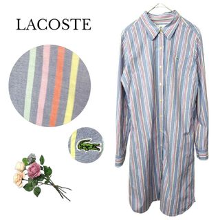 ラコステ(LACOSTE)の良品 LACOSTE シャツ ワンピース 40 ストライプ 長袖 綿(ひざ丈ワンピース)