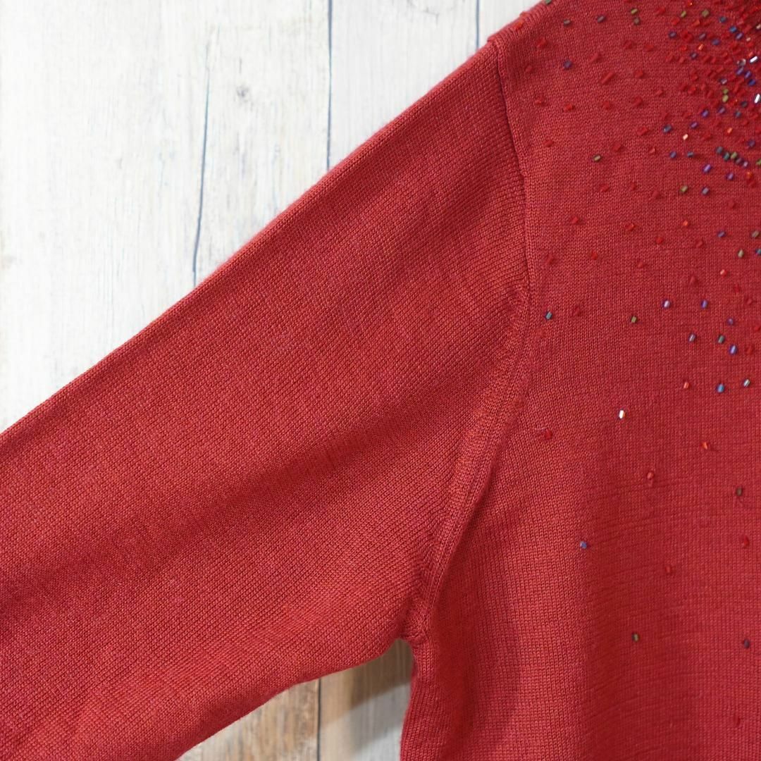 BEAMS(ビームス)のSanpigalle ビーズ付きモックネックハイゲージニット 赤L レディースのトップス(ニット/セーター)の商品写真