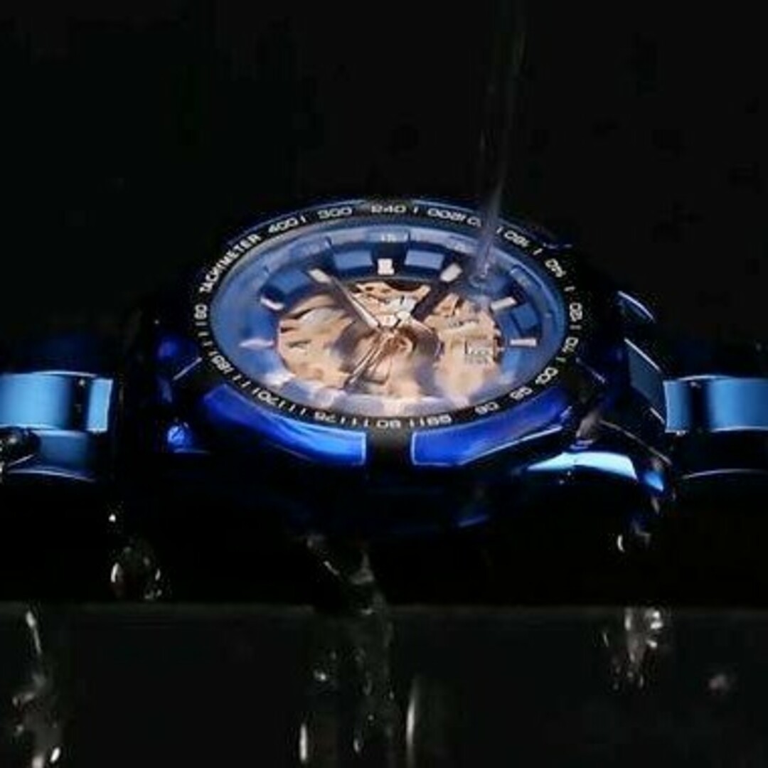 BINBOND ラグジュアリー スケルトン メンズ ステンレス 腕時計 青の通販 by calulu's shop｜ラクマ