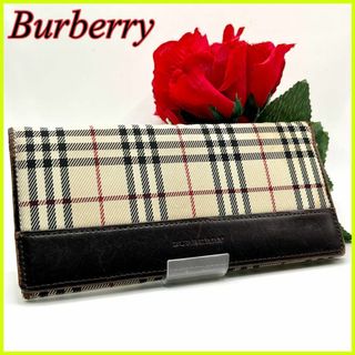 バーバリー(BURBERRY)の【美品】バーバリー 長財布 ノバチェック キャンバス レザー ブラウンベージュ(財布)