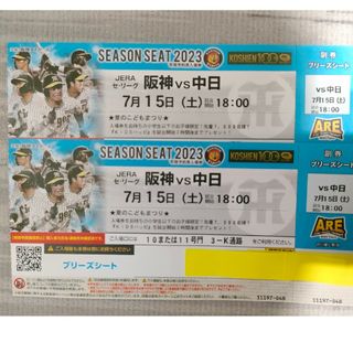 ハンシンタイガース(阪神タイガース)の★7/15(土) 阪神vs中日★ ブリーズシート 2枚セット(野球)