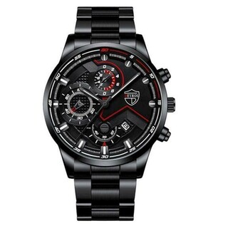 クロノグラフ DEYROS 腕時計メンズ ラグジュアリーステンレス 黒黒(腕時計(アナログ))