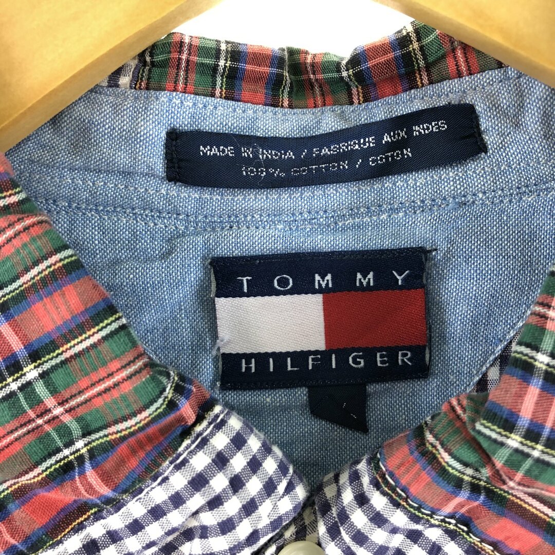 TOMMY HILFIGER(トミーヒルフィガー)の古着 トミーヒルフィガー TOMMY HILFIGER パッチワーク 長袖 ボタンダウンチェックシャツ メンズL /eaa351041 メンズのトップス(シャツ)の商品写真