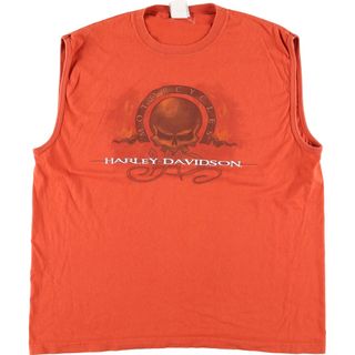 ハーレーダビッドソン(Harley Davidson)の古着 ハーレーダビッドソン Harley-Davidson 両面プリント ノースリーブ モーターサイクル バイクTシャツ USA製 メンズXL /eaa352886(Tシャツ/カットソー(半袖/袖なし))