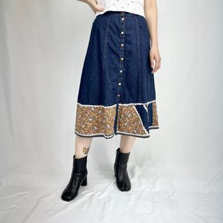 ガニーサックス(GUNNE SAX)の古着 70年代 ガンネサックス GUNNE SAX デニム ロング フレアスカート レディースM ヴィンテージ /eaa349821(ロングスカート)