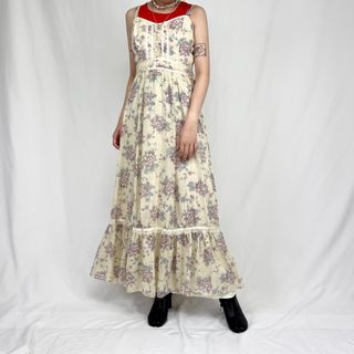 ガニーサックス(GUNNE SAX)の古着 70年代 ガンネサックス GUNNE SAX 花柄 マキシ丈 ノースリーブ フレアワンピース レディースM ヴィンテージ /eva000503(その他)