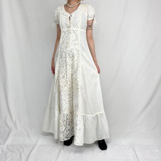 ガニーサックス(GUNNE SAX)の古着 60年代 ガンネサックス GUNNE SAX 黒タグ マキシ丈 半袖 Aラインワンピース レディースS ヴィンテージ /eva000506(その他)