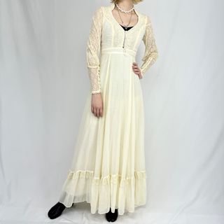 ガニーサックス(GUNNE SAX)の古着 70年代 ガンネサックス GUNNE SAX マキシ丈 長袖 フレア ワンピース レディースS ヴィンテージ /evb002303(その他)