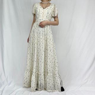 ガニーサックス(GUNNE SAX)の古着 70年代 ガンネサックス GUNNE SAX 花柄 マキシ丈 半袖 フレア ワンピース レディースS ヴィンテージ /evb002306(その他)