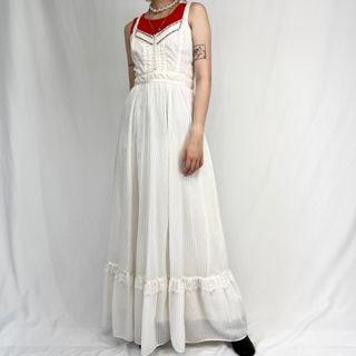 ガニーサックス(GUNNE SAX)の古着 70年代 ガンネサックス GUNNE SAX マキシ丈 ストライプ柄 ノースリーブ フレアワンピース レディースS ヴィンテージ /evb002307(その他)