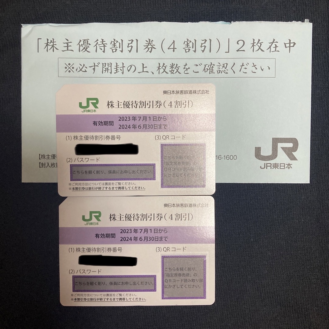 JR(ジェイアール)の【2枚セット】JR東日本 株主優待割引券(4割引) チケットの乗車券/交通券(鉄道乗車券)の商品写真