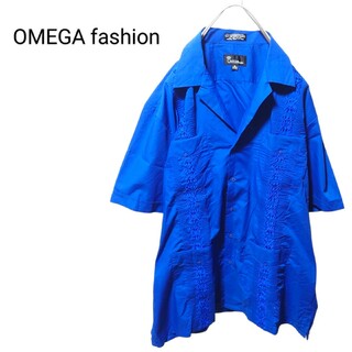 ブルー○ブランド【OMEGA Fashion】刺繍入り キューバシャツ A-1050