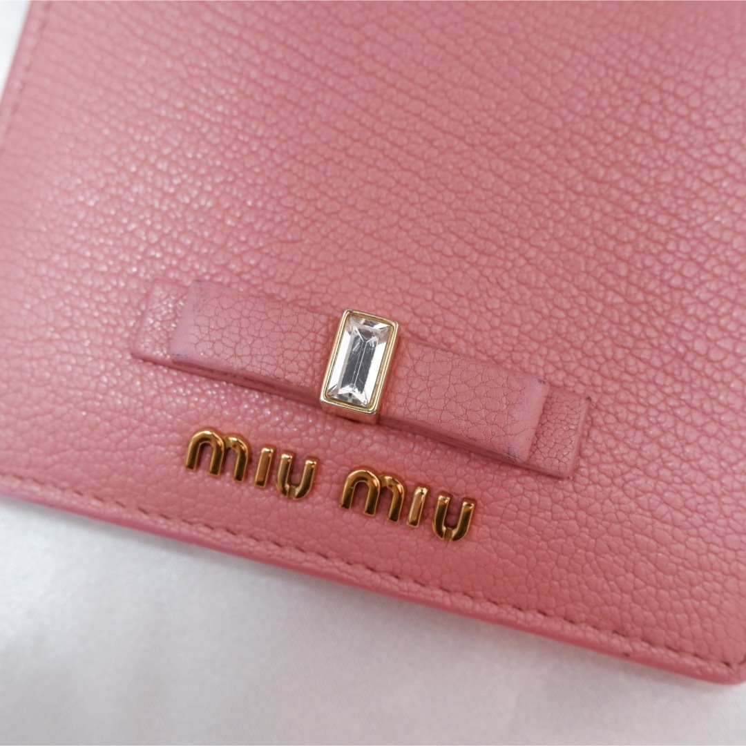 ♡美品♥︎ MIUMIU クリスタル 二つ折り財布 リボン ピンク