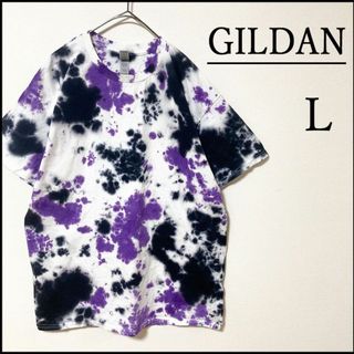 ギルタン(GILDAN)のメンズ服新品タイダイ半袖TシャツL　白紫黒 総柄　春夏物 トップス　エスニック系(Tシャツ/カットソー(半袖/袖なし))