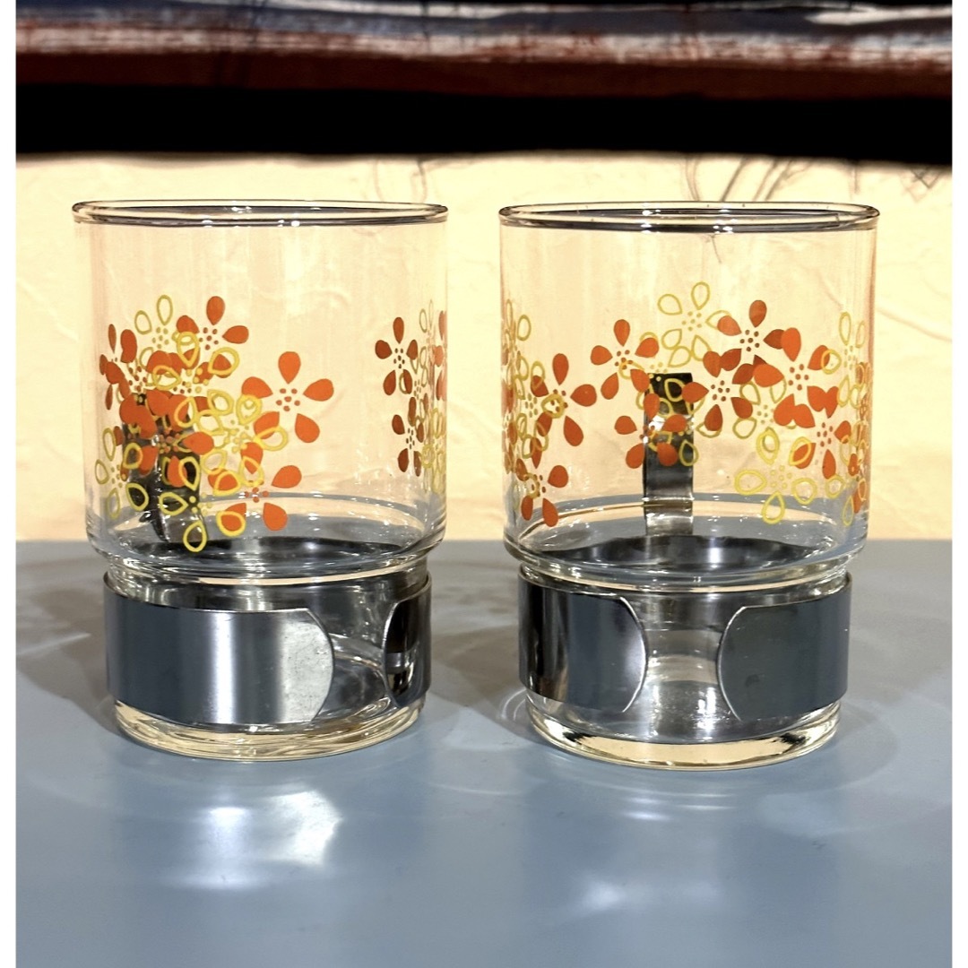 昭和レトロ　ホルダー付きタンブラー　耐熱グラス　佐々木ガラス　花柄レトロポップ