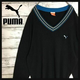 プーマ(PUMA)の【刺繍ロゴ入り】プーマ☆Ｖネックニットセーター　人気カラー黒色XL F108(ニット/セーター)
