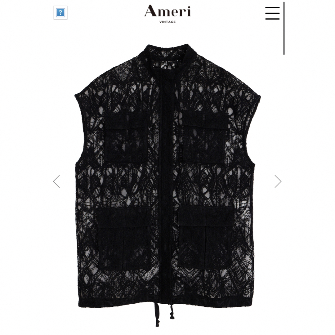 Ameri VINTAGE(アメリヴィンテージ)の【Ameri VINTAGE】LACE WORKPOCKET VEST ブラック レディースのトップス(ベスト/ジレ)の商品写真