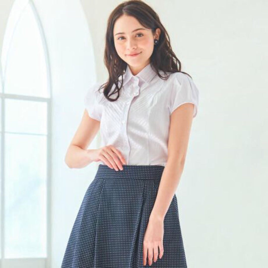 1回着用☆ ナラカミーチェ サテンストライプフリル 半袖 シャツ ブラウス 0