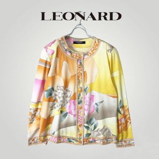 レオナール(LEONARD)の[美品] 上品 レオナール カーディガン 花柄 Lサイズ オリジナルボタン(カーディガン)