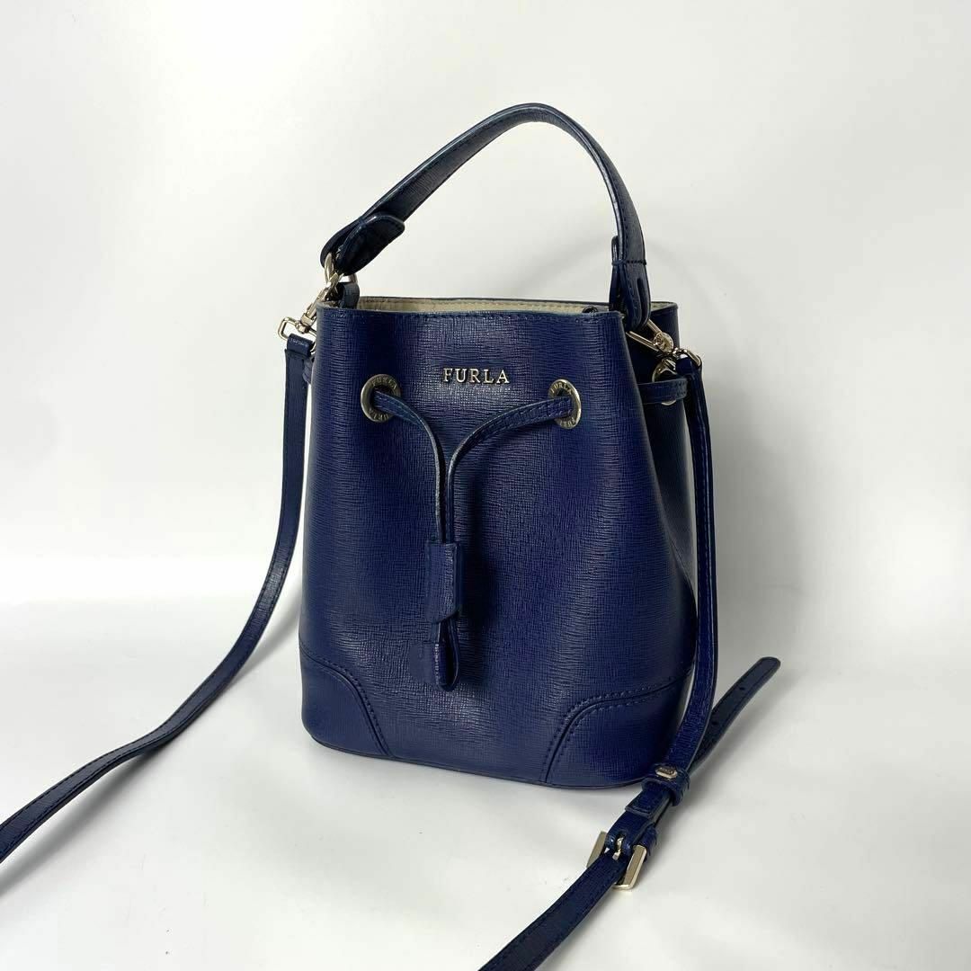 美品】フルラ ステイシー ミニ ハンドバッグ レザー ダークブルー 2WAY