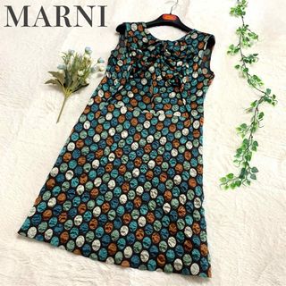 マルニ(Marni)のマルニ ドット リボン ノースリーブ ワンピース 光沢 エレガント(ひざ丈ワンピース)