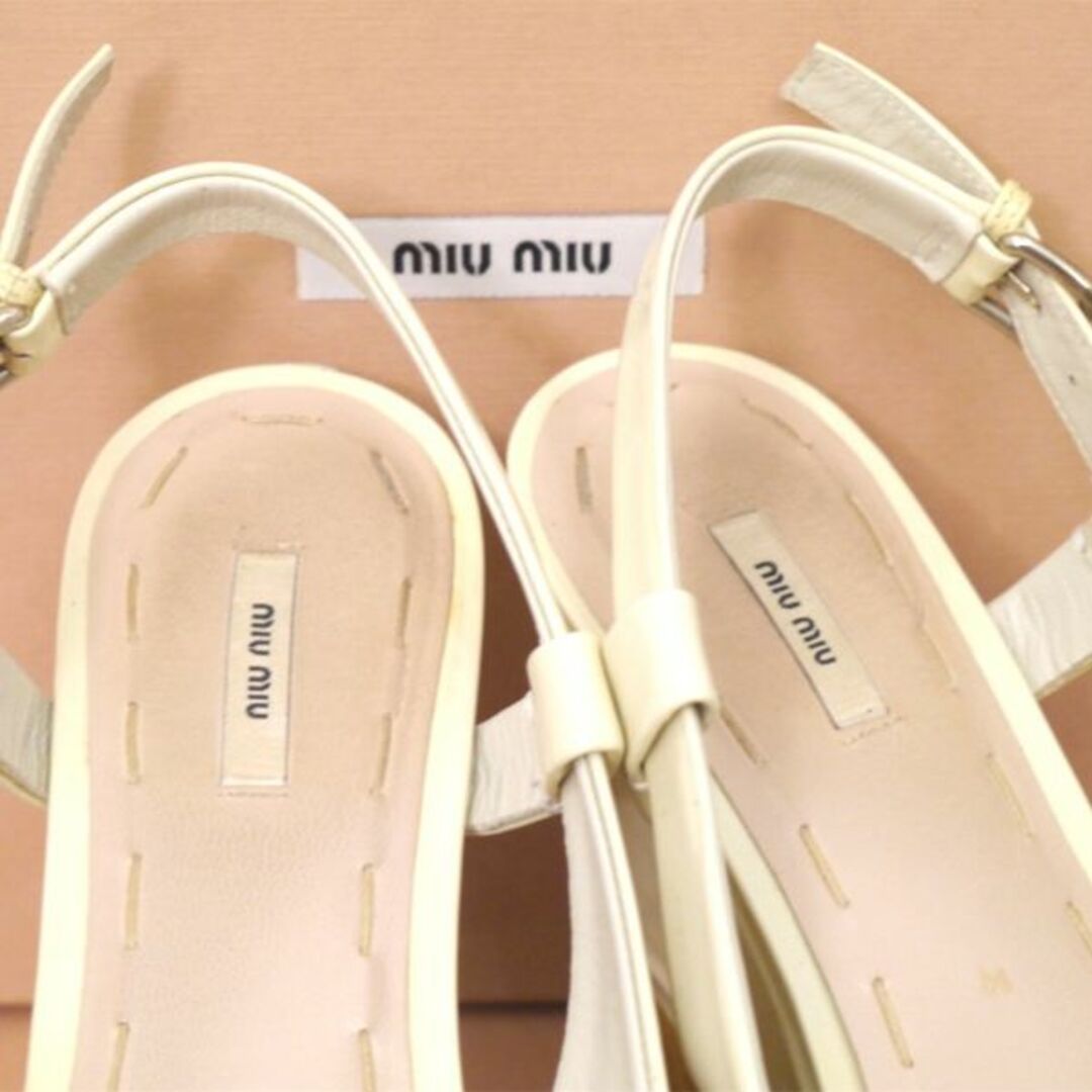 7万★miu miu ミュウミュウ コルクウェッジ パテント レザー サンダル白