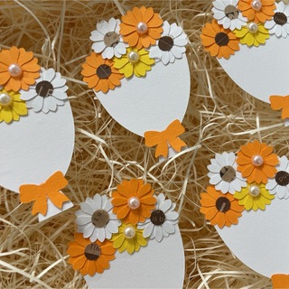クラフトパンチ　花束　ミニブーケ　メッセージカード　オレンジ5枚(カード/レター/ラッピング)