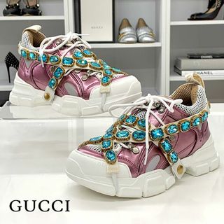 グッチ(Gucci)の6768 グッチ フラッシュトレック ビジュー メッシュ スニーカー ピンク(スニーカー)